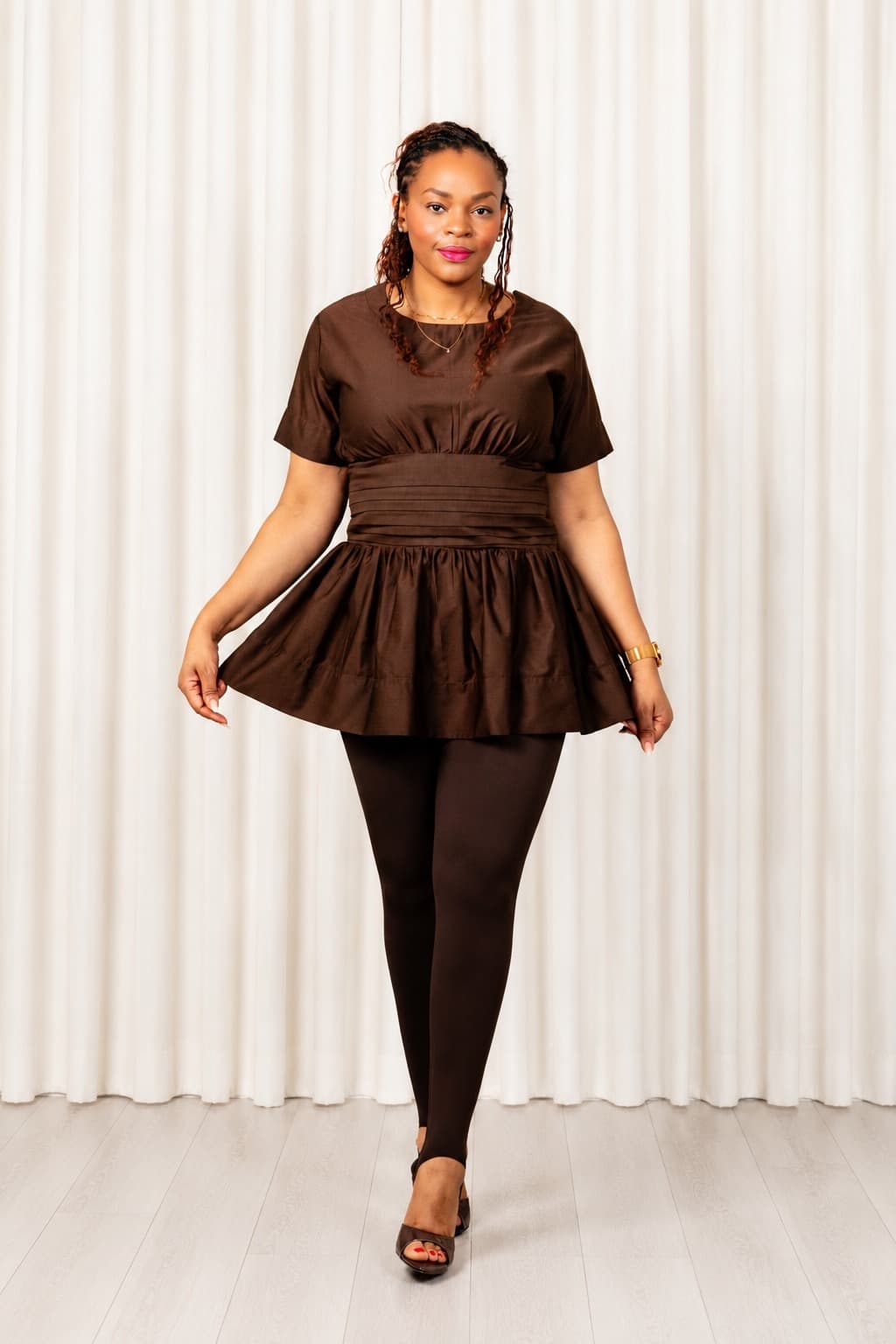 Lulu Peplum Top | Brown 3